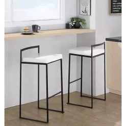 White Faux Leather Stackable Bar Stools, Set of 2