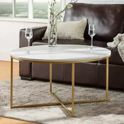 White Faux Marble & Gold X-Base Coffee Table