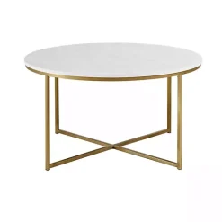 White Faux Marble & Gold X-Base Coffee Table