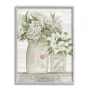 White Floral Ceramic Jar Framed Wood Wall Plaque