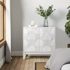 White Geometric Mabel 2-Door Cabinet