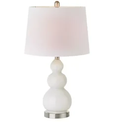 White Glass Covey Table Lamps, Set of 2