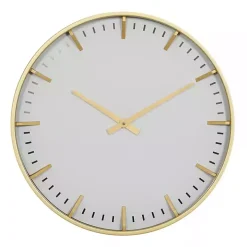 White Glass Frame Gold Accent Wall Clock