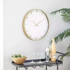 White Glass Frame Gold Accent Wall Clock