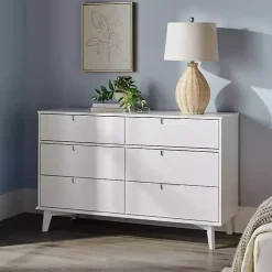 White Grooved Handle 6-Drawer Dresser