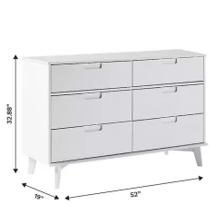 White Grooved Handle 6-Drawer Dresser
