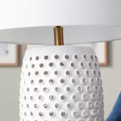 White Hobnail Table Lamp with Nightlight