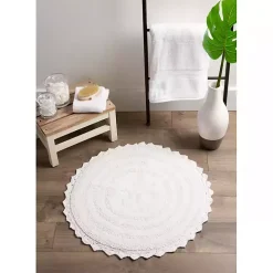 White Large Crochet Round Bath Mat