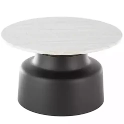 White Marble & Black Metal Pedestal Coffee Table