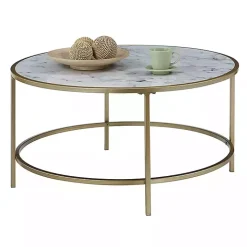 White Marble & Gold Metal Round Coffee Table