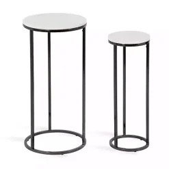 White Marble Black Nesting Accent Tables, Set of 2
