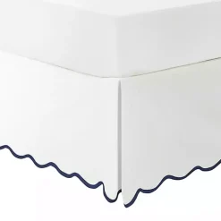 White Navy Scalloped Coastal Queen Bed Skirt