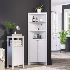 White Open Shelf Corner Cabinet