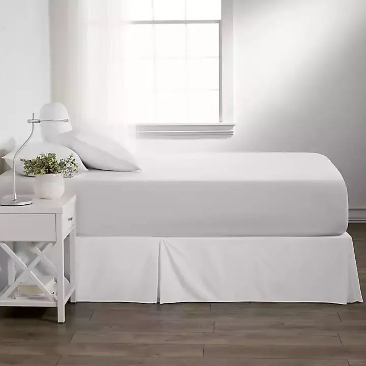White Pleated Microfiber Queen Bed Skirt