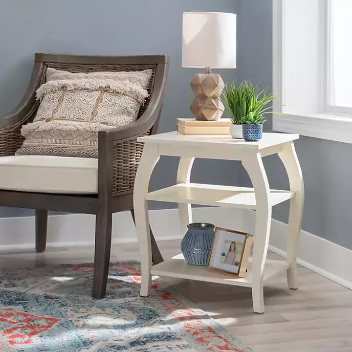 White Prismatic Wood Accent Table
