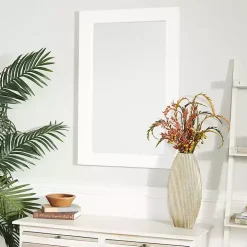 White Rectangular Wood Wall Mirror
