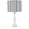 White Resin Table Lamp with Blue Stripe Shade