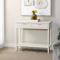 White Ribbed Wood 2-Drawer Colleen Console Table