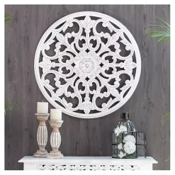 White Round Medallion Wood Plaque