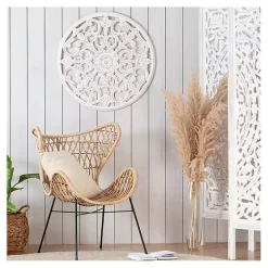 White Round Medallion Wood Plaque