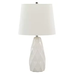 White Sculpted Diamond Table Lamps, Set of 2