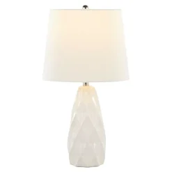 White Sculpted Diamond Table Lamps, Set of 2