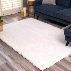 White Shag Washable Area Rug, 5x7