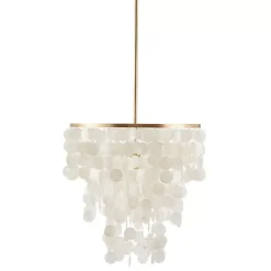 White Shell and Gold Metal Layered Chandelier