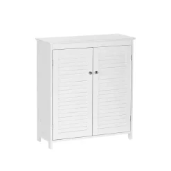 White Slatted 2-Door Bathroom Storage Cabinet