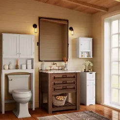 White Slim Single Door Cabinet with Drawer