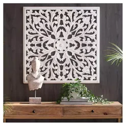 White Sqaure Medallion Wood Plaque