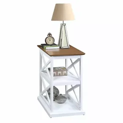 White Two-Tone Wood Double X Sides Accent Table