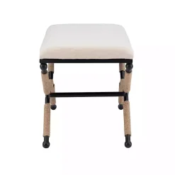 White Upholstered and Wrapped Rope Metal Bench