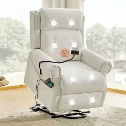 White Upholstered Lift Assist Massaging Recliner