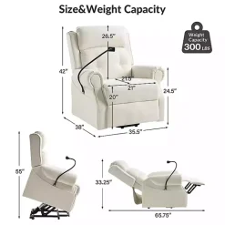 White Upholstered Lift Assist Massaging Recliner