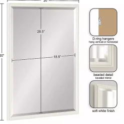 White Vintage Beaded Wall Mirror, 30 in.