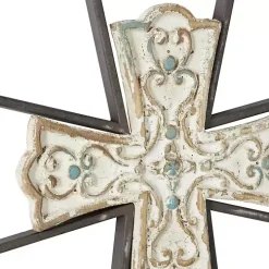 White Wood and Metal Cross Wall Plaques, Set of 2