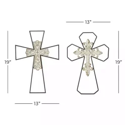 White Wood and Metal Cross Wall Plaques, Set of 2