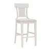 White Wood and Rattan Upholstered Bar Stool