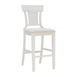 White Wood and Rattan Upholstered Bar Stool