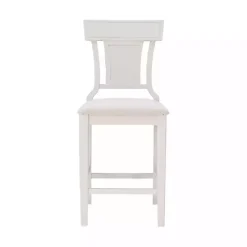 White Wood and Rattan Upholstered Counter Stool