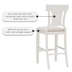 White Wood and Rattan Upholstered Bar Stool