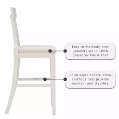 White Wood and Rattan Upholstered Bar Stool