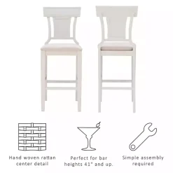 White Wood and Rattan Upholstered Bar Stool