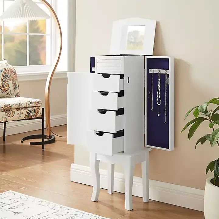 White Wood 4-Drawer Elena Jewelry Armoire