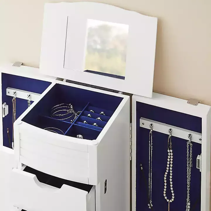 White Wood 4-Drawer Elena Jewelry Armoire