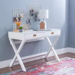 White Wood 2-Drawer X-Frame Desk