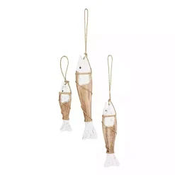 White Wood Fish Hanging Wall Plaques, Set of 3
