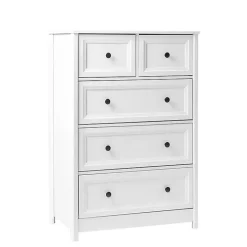 White Wood Five Framed Drawers Dresser