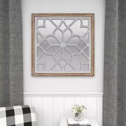 White Wood Lattice Overlay Mirror